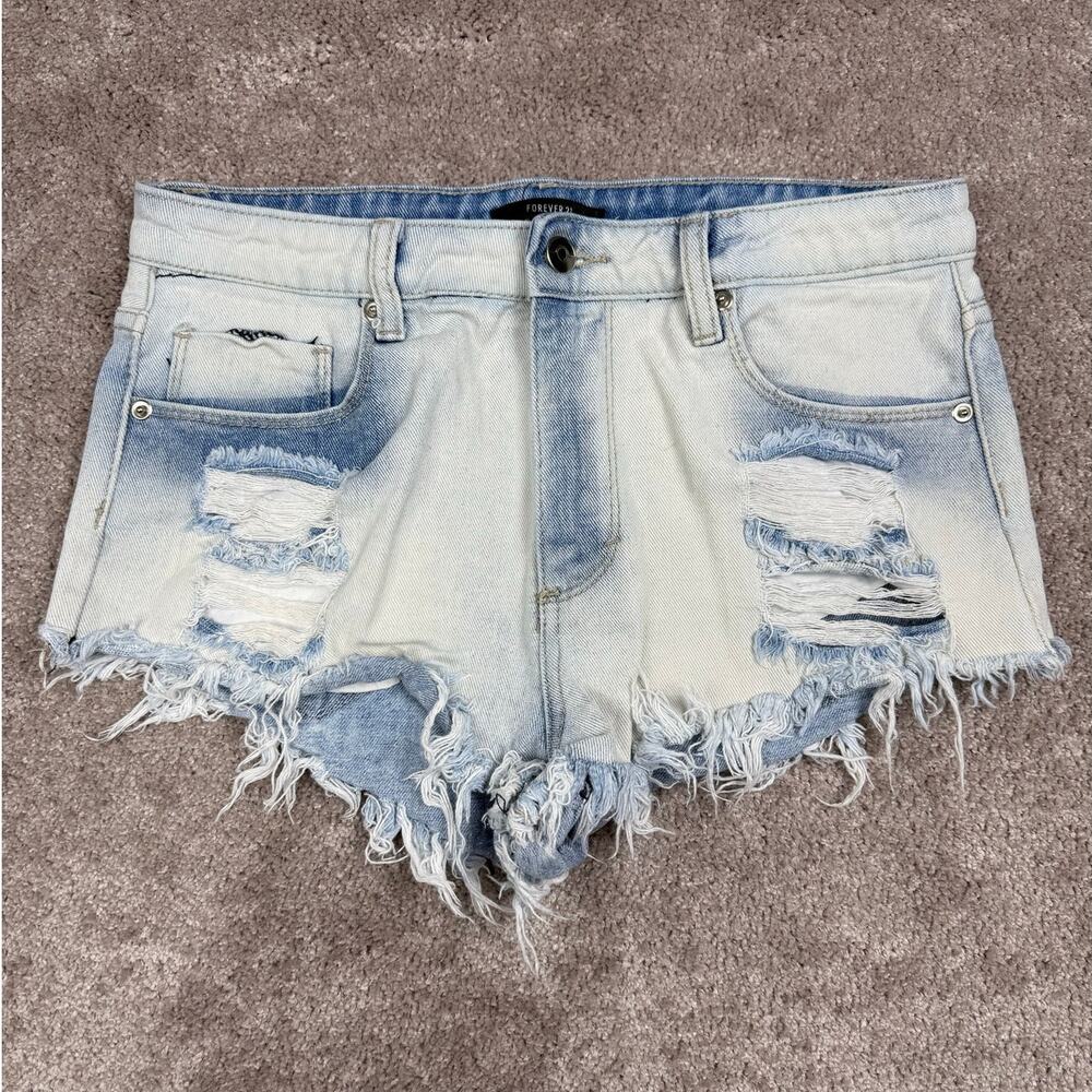 Forever 21 Distressed Cutoff Denim Shorts Size 27 Light Wash Frayed Hem Y2K